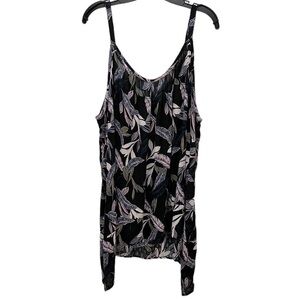 Torrid Textured Woven Gauze‎ Cami Top 4X Black Palm Leaf Sharkbite Hem